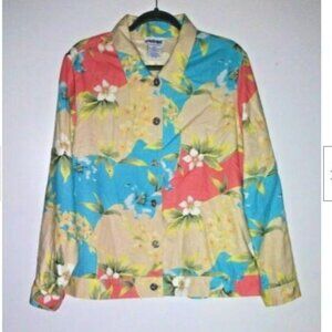 Linen Blend Floral Shirt Jacket Shacket Colorbloc